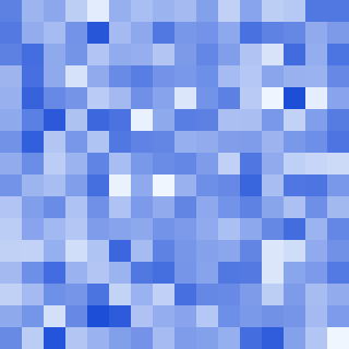 The noise of the spot in photo 2, phone A, scene 2: a 16 by 16 grid of pale and blue pixels
